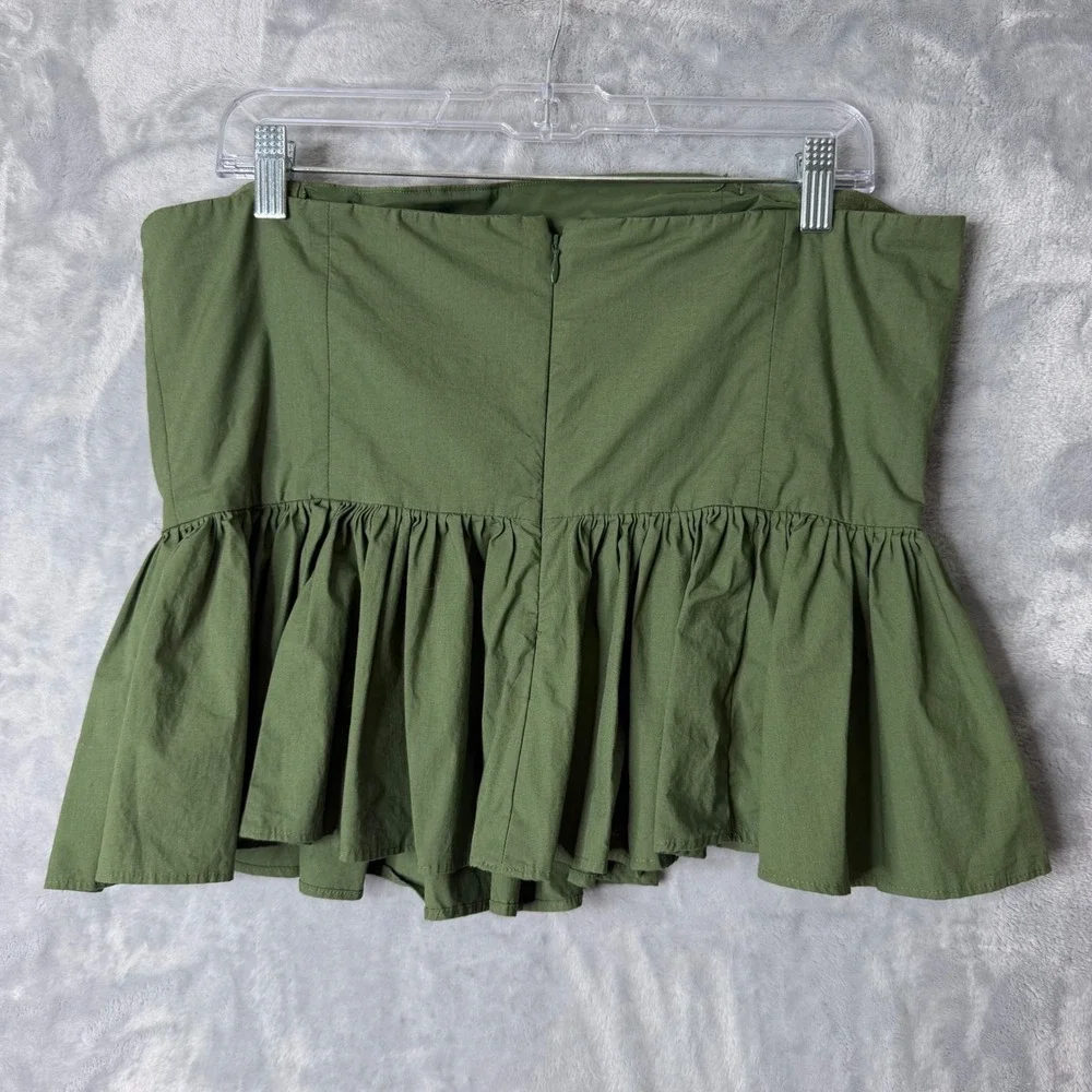 J. Crew Strapless Peplum Top Stretch Cotton Poplin Blend‎ Womens 14 Green